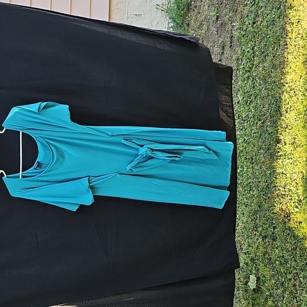 Teal Short Sleeve Dress with Tie Front